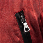 Amiri // Metallic Silk Baseball Bomber Varsity Jacket // Red (L)