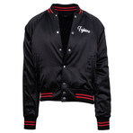 Amiri // Fighters Embroidered Baseball Varsity Jacket // Black + Red (XS)