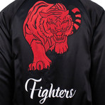 Amiri // Fighters Embroidered Baseball Varsity Jacket // Black + Red (L)