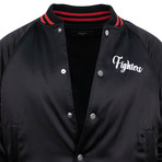 Amiri // Fighters Embroidered Baseball Varsity Jacket // Black + Red (M)