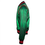Amiri // Metallic Silk Baseball Bomber Varsity Jacket // Green (XS)