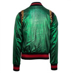 Amiri // Metallic Silk Baseball Bomber Varsity Jacket // Green (S)