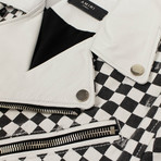 Amiri // Check Denim Biker Jacket // White + Black (L)