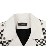 Amiri // Check Denim Biker Jacket // White + Black (XS)