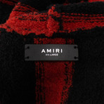 Amiri // Wool Striped Knit Hoodie Sweater // Red + Black (2XL)