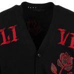 Amiri // Rose Knit Cashmere Blend Cardigan Sweater // Black + Red (XL)