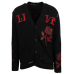 Amiri // Rose Knit Cashmere Blend Cardigan Sweater // Black + Red (XL)