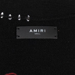 Amiri // Rose Knit Cashmere Blend Cardigan Sweater // Black + Red (XL)