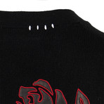 Amiri // Rose Knit Cashmere Blend Cardigan Sweater // Black + Red (XL)