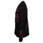 Amiri // Rose Knit Cashmere Blend Cardigan Sweater // Black + Red (XL)