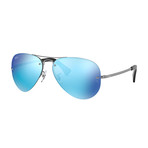 Semi Rimless Large Aviator Sunglasses // Gunmetal + Blue