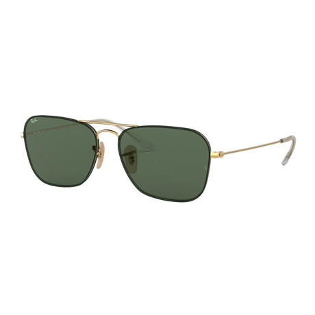 Metal Double Bridge Sunglasses // Gold + Green