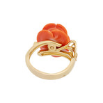 Vintage Christian Dior 18k Yellow Gold Coral Flower Diamond Ring // Ring Size: 11