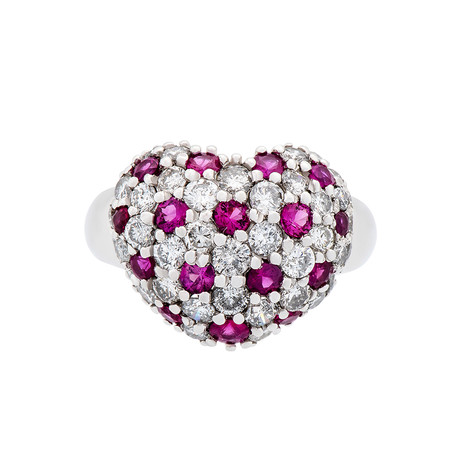 Estate Platinum Diamond + Ruby Heart Ring // Ring Size: 6