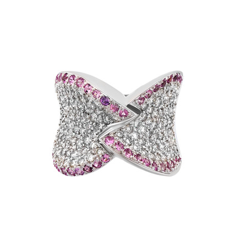 Estate 18k White Gold Diamond + Pink Sapphire Ring // Ring Size: 7