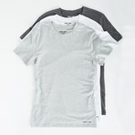 Crew Neck T Shirt // Pack of 3 // White + Gray + Light Gray (S)