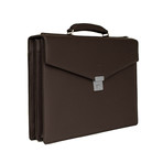 Armani // Grained Leather Briefcase Bag + Shoulder Strap // Dark Brown