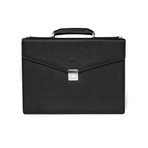 Deep Grained Leather Briefcase Bag + Shoulder Strap // Black