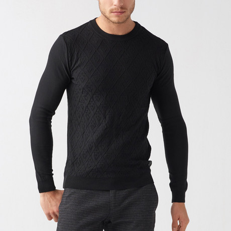 Diamond Pattern Wool Blend Sweater // Black (S)