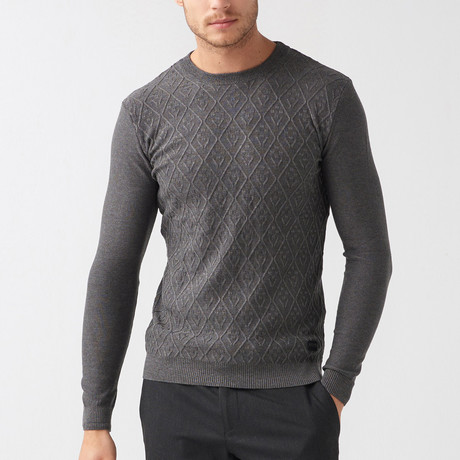 Diamond Pattern Wool Blend Sweater // Anthracite (XL)