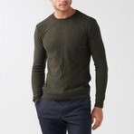 Diamond Pattern Wool Blend Sweater // Khaki-Olive Green (XL)