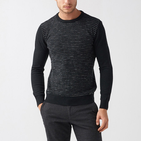 Lined-Dot Wool Blend Sweater // Black (XL)