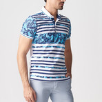 Striped Floral Polo // Dark Blue-Turquoise (M)