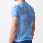 Patterned Floral V-Neck T-Shirt // Blue (S)