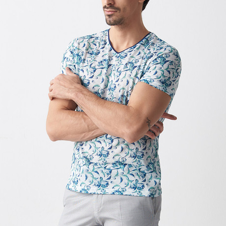 Floral T-Shirt // White + Turquoise (S)