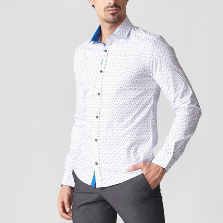 Micro-Pattern Button-Up Shirt // White (S)