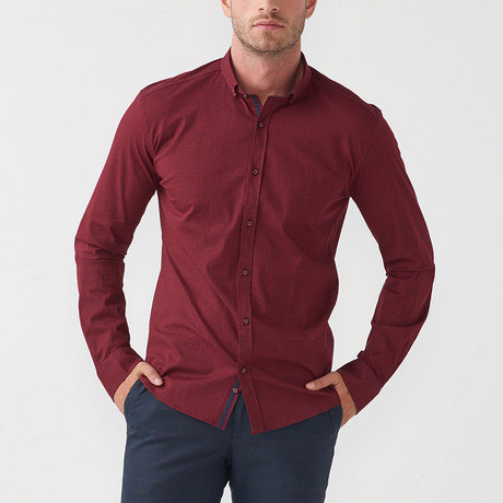 Faded Grid Button-Up Shirt // Claret Red (S)