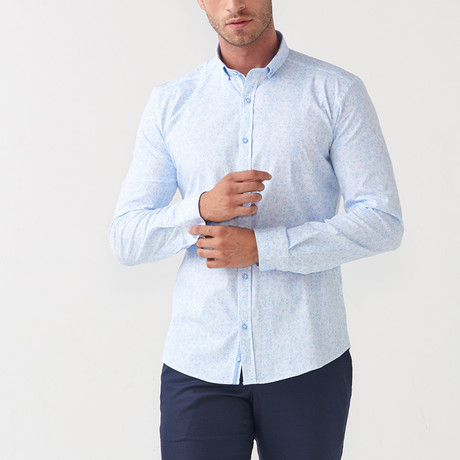 Faded Floral Button-Up Shirt // Blue (S)