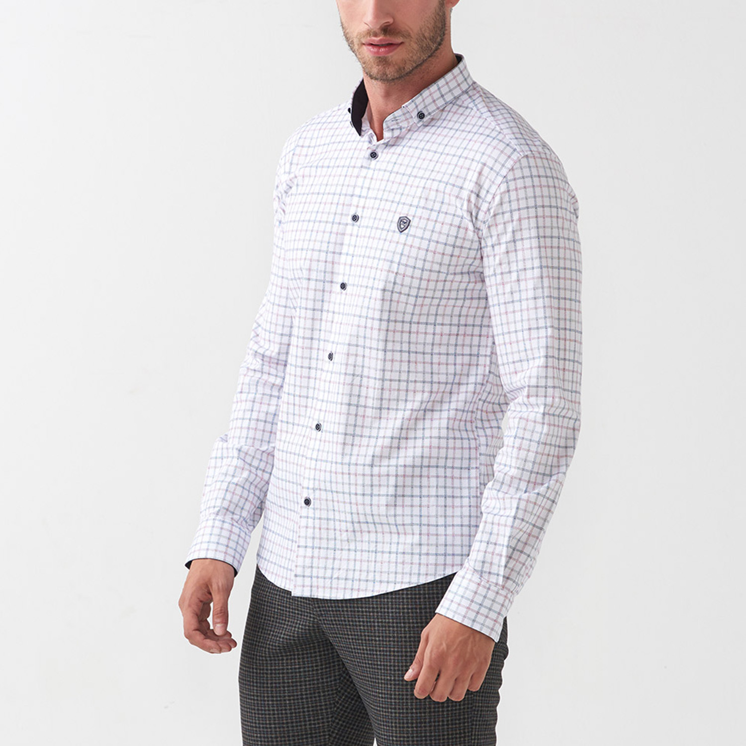Grid Patch Button-Up Shirt // White + Faded Multi-Color (S) - MCR ...