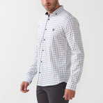 Grid Patch Button-Up Shirt // White + Blue (2XL)