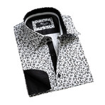 Reversible French Cuff Dress Shirt // White + Dark Gray Floral Lined (L)
