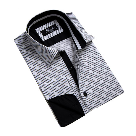 Contrast Pattern French Cuff Dress Shirt // Black + White (XL)