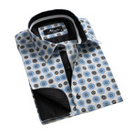 Amedeo Exclusive // Reversible Cuff French Cuff Shirt // White + Black + Blue Circles (XL)