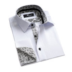 Amedeo Exclusive // Reversible Cuff French Cuff Shirt // White + Black Paisley Pattern (L)