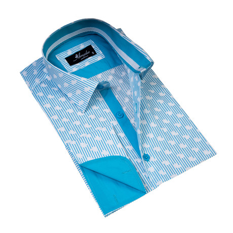 Reversible French Cuff Dress Shirt // White + Blue Lines + Paisley Print (XS)
