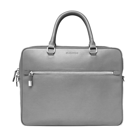 Wood Grained Semi Embossed Leather Zip Briefcase // Graphite