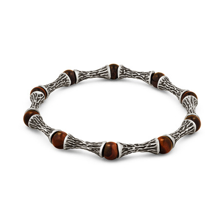 Red Tiger Eye + Oxidized Sterling Silver Beaded Bracelet (X-Small)