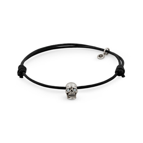 Skull Bracelet // Oxidized Silver + Diamond Eyes