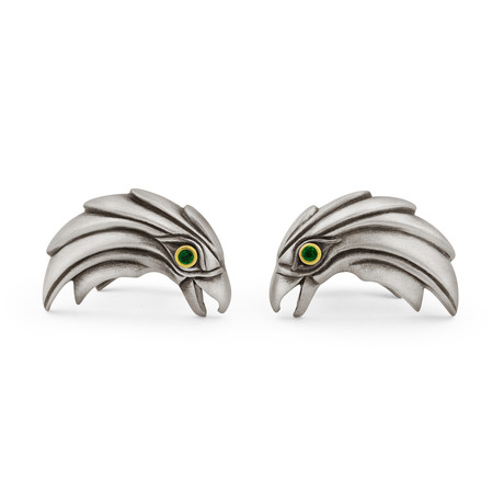 Eagle Cufflinks // Sterling Silver + 18K Gold + Emeralds