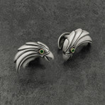 Eagle Cufflinks // Sterling Silver + 18K Gold + Emeralds