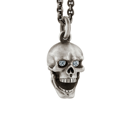 Skull Pendant + Hinged Jaw and Diamond Eyes // Sterling Silver