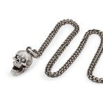 Skull Pendant + Hinged Jaw and Diamond Eyes // Sterling Silver