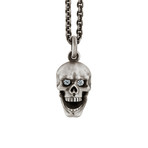 Skull Pendant + Hinged Jaw and Diamond Eyes // Sterling Silver