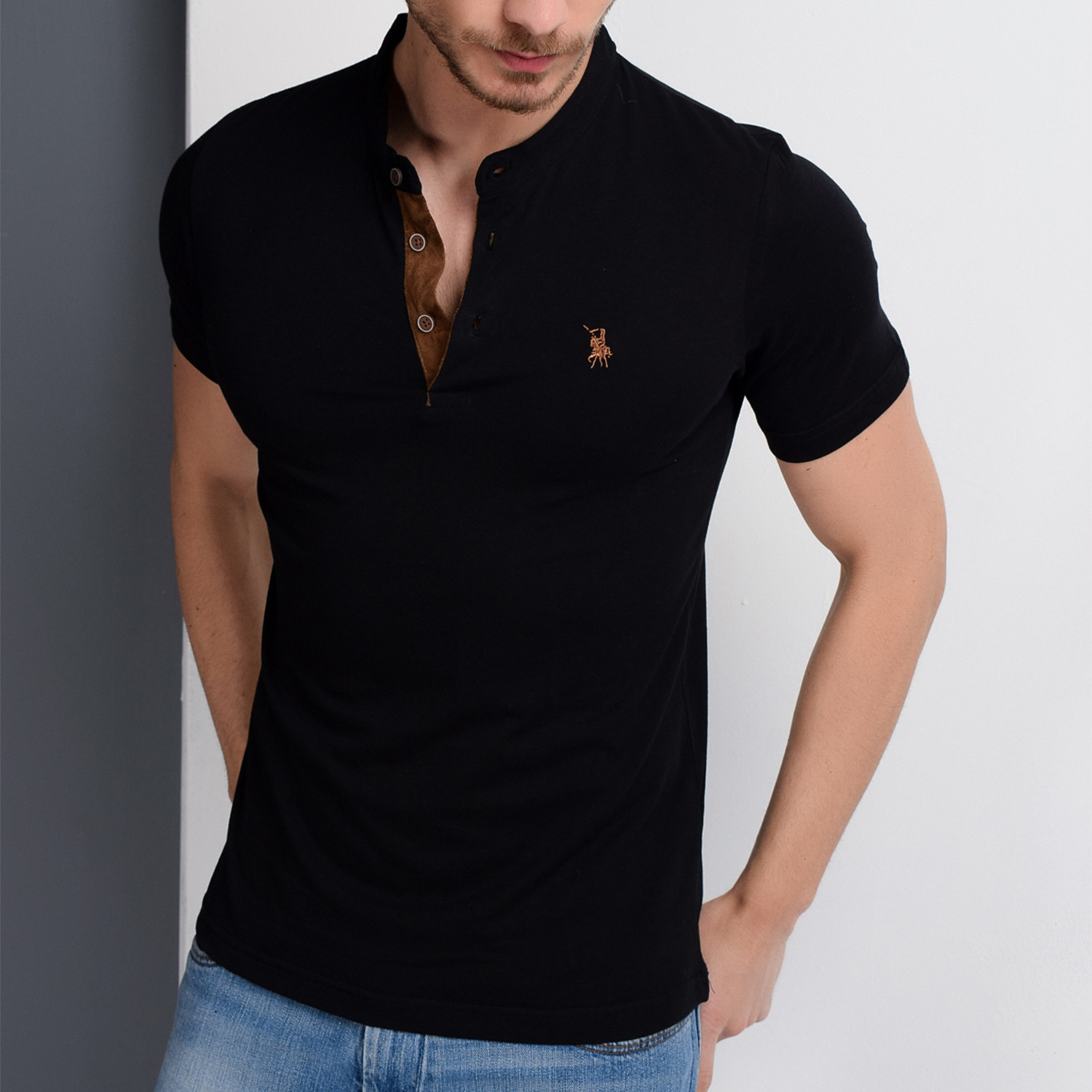 Christopher Collarless Polo // Black (Small) - Dewberry - Touch of Modern