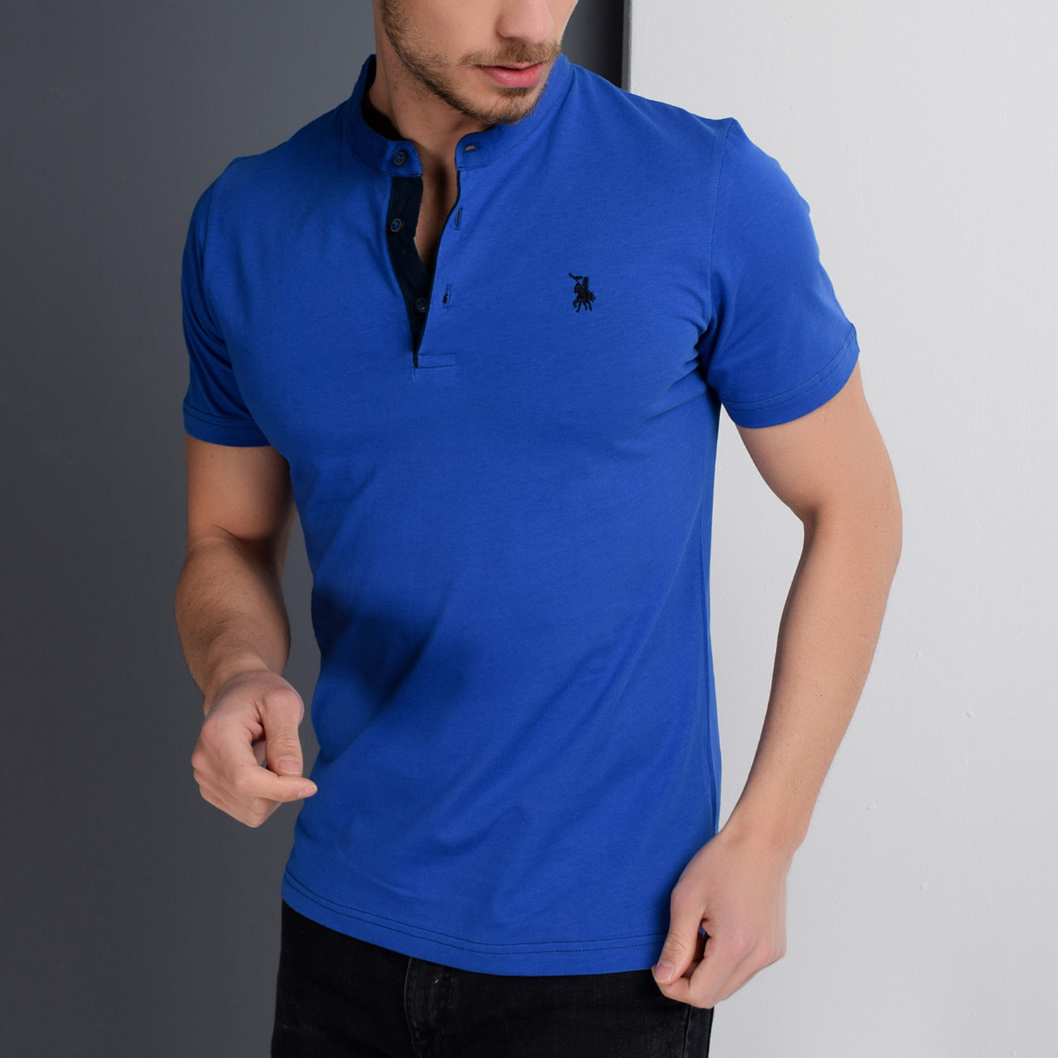 Christopher Collarless Polo // Sax (Small) - Dewberry - Touch of Modern