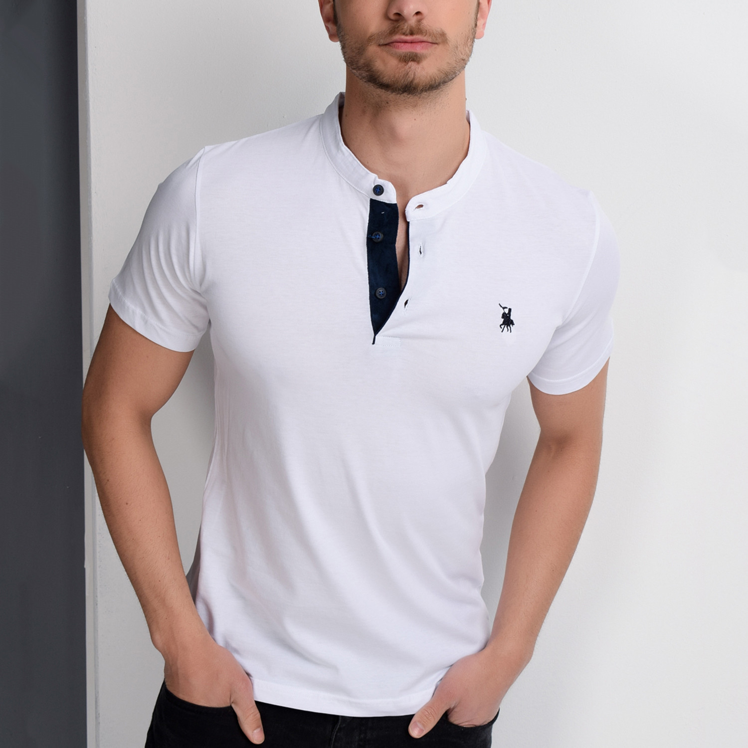 Christopher Collarless Polo // White (Small) - Dewberry - Touch of Modern